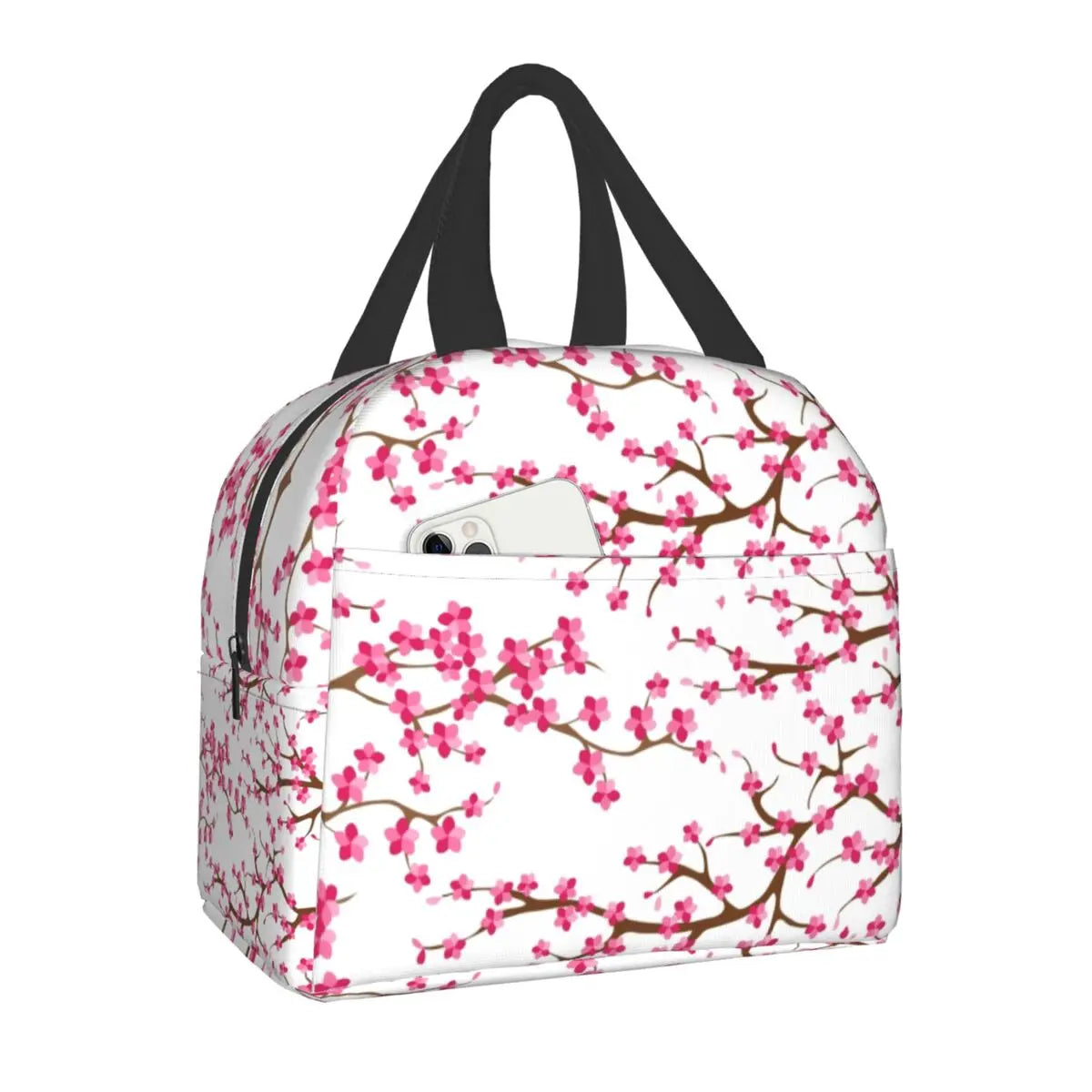 Japanese Sakura Cherry Blossoms Insulated Lunch Bags for Women Resuable Thermal Cooler Flowers Bento Box Kids School Children