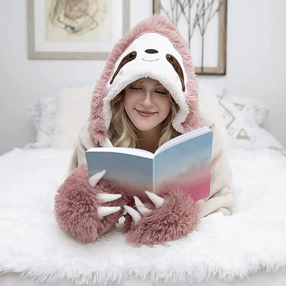 Sloth Wearable Hooded Blanket For Adults Super Soft Shaggy Fuzzy Warm Cozy Furry Sherpa Hoodie Throw Cloak Wrap-Christmas Gift