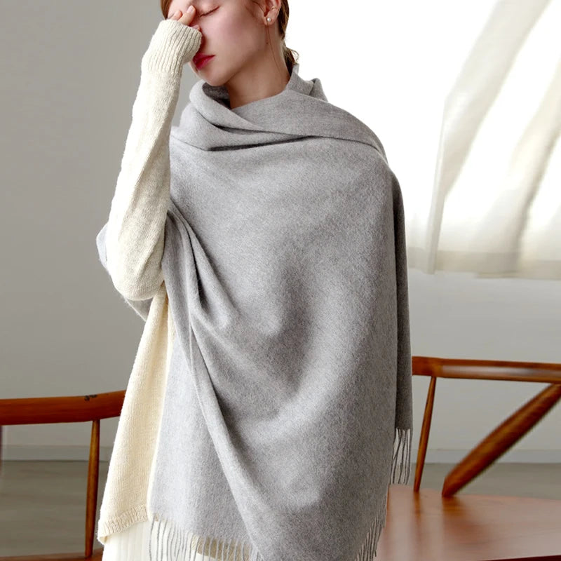 Wool Winter Scarf Women Fashion Shawl Adult Solid Scarves Luxury Autumn Shawls and Wraps Poncho Scarfs for Ladies Unisex Wrap