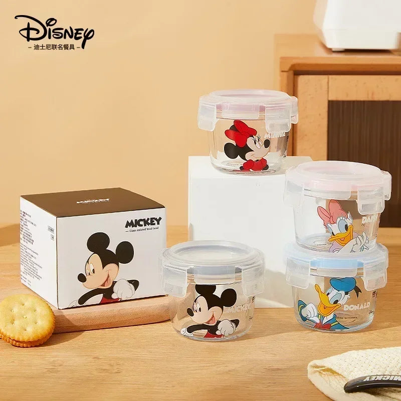 Disney Mickey Mouse Cartoon Glass Lunch Box Cartoon Donald Duck Pattern with Lid Soup Bowl Kawaii Anime Accessories Fruit Box