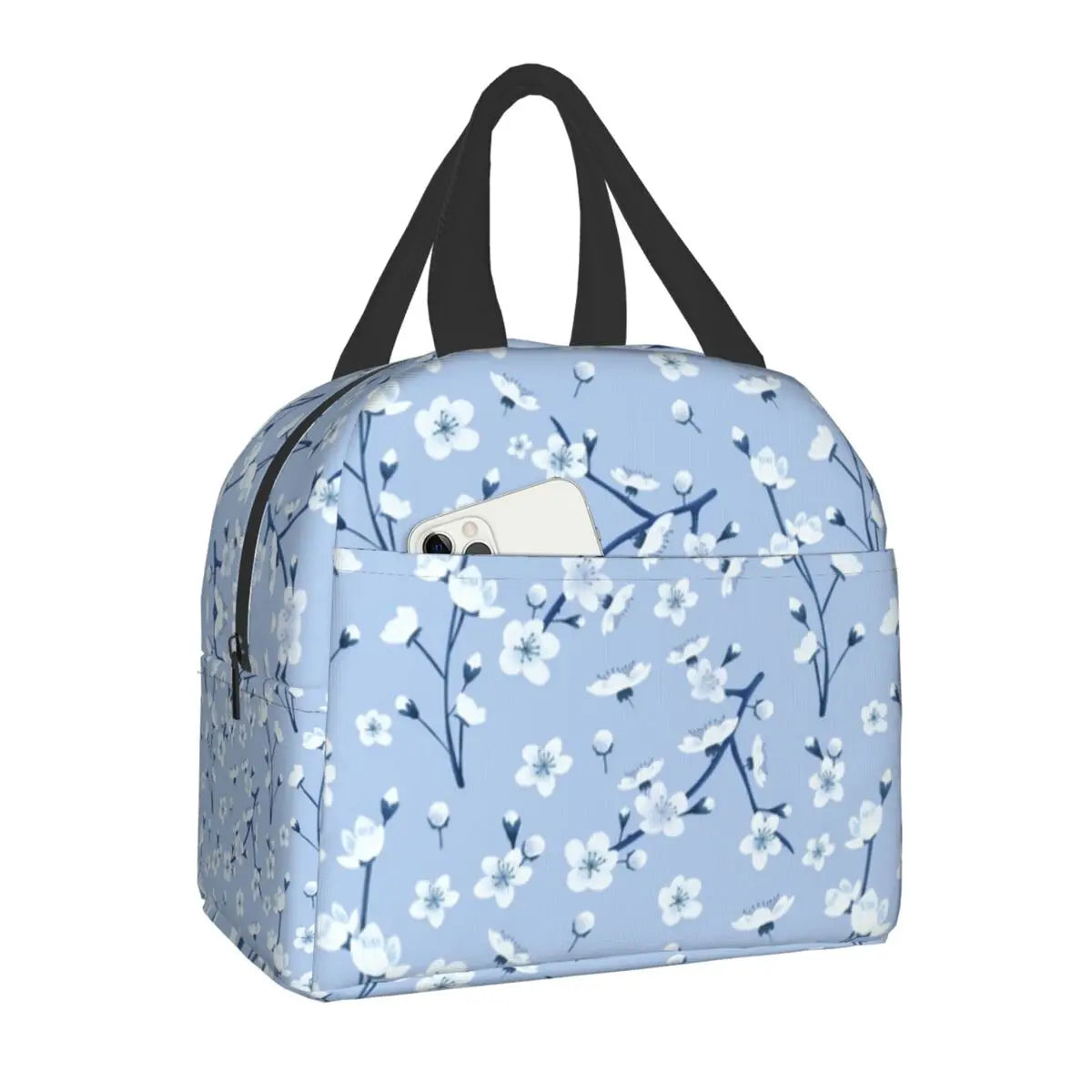 Japanese Sakura Cherry Blossoms Insulated Lunch Bags for Women Resuable Thermal Cooler Flowers Bento Box Kids School Children