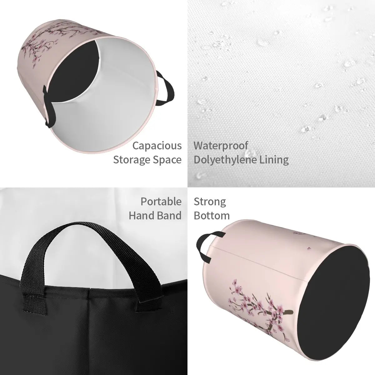 Custom Blooming Sakura Branch Laundry Basket Foldable Cherry Blossom Japanese Flower Clothes Hamper for Baby Kid Toy Storage Bin