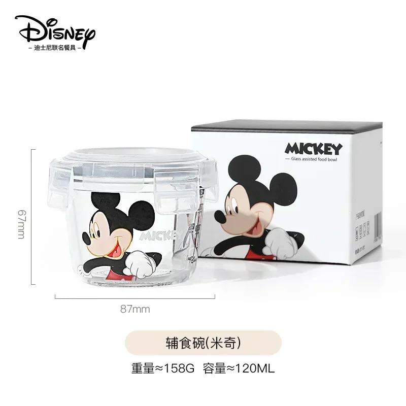 Disney Mickey Mouse Cartoon Glass Lunch Box Cartoon Donald Duck Pattern with Lid Soup Bowl Kawaii Anime Accessories Fruit Box