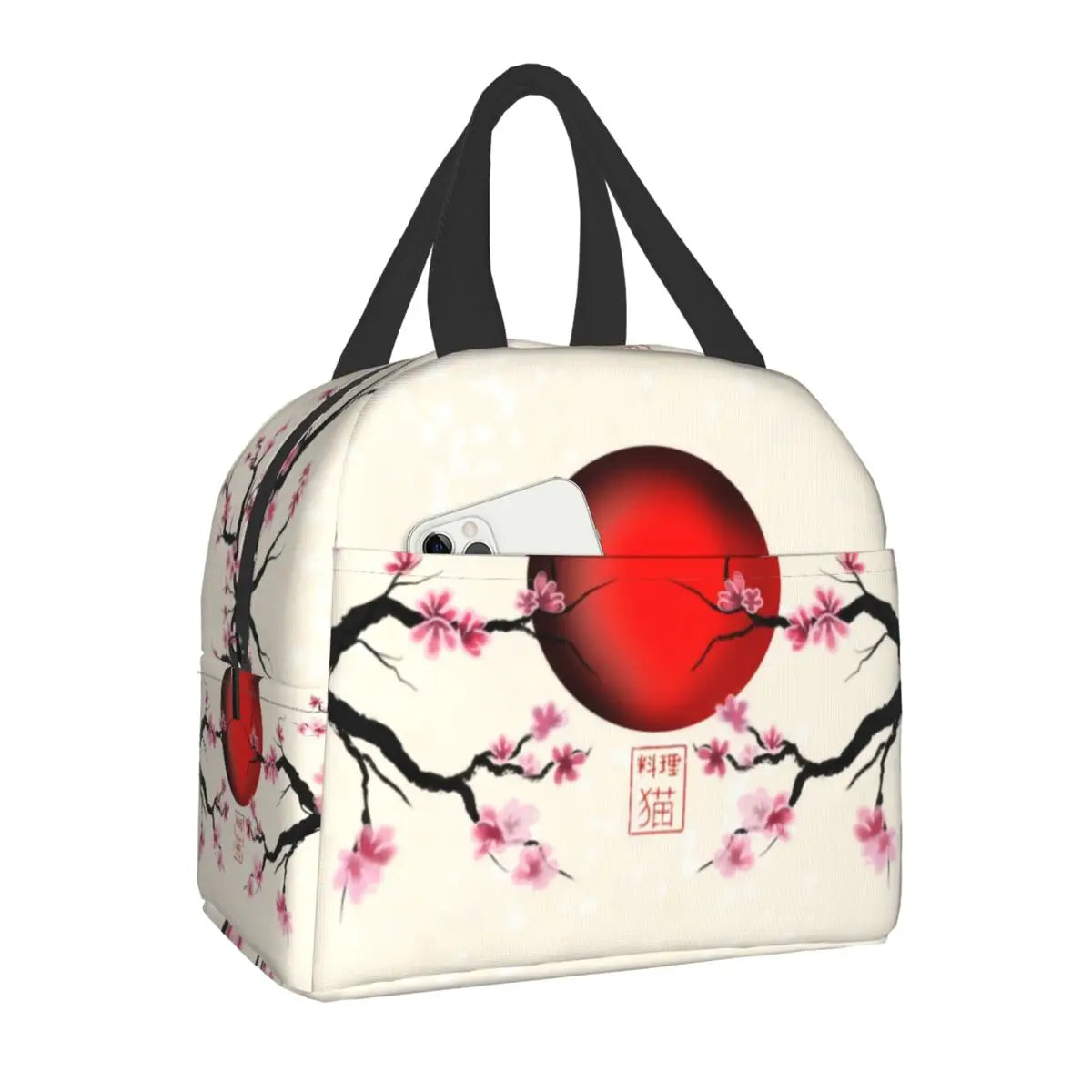 Japanese Sakura Cherry Blossoms Insulated Lunch Bags for Women Resuable Thermal Cooler Flowers Bento Box Kids School Children