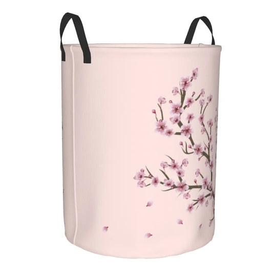 Custom Blooming Sakura Branch Laundry Basket Foldable Cherry Blossom Japanese Flower Clothes Hamper for Baby Kid Toy Storage Bin