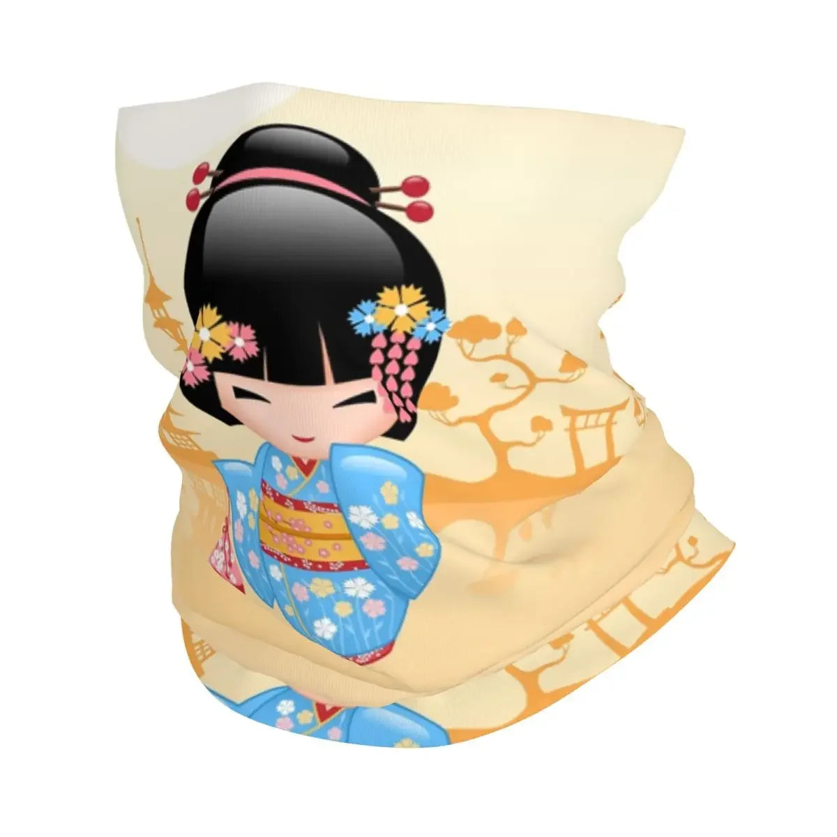 Custom Japanese Girl Sakura Kokeshi Doll Bandana Neck Gaiter for Hiking Camping Men Women Wrap Scarf Balaclava Warmer