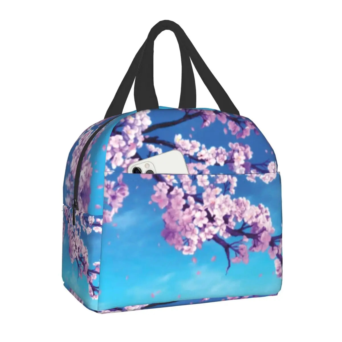Japanese Sakura Cherry Blossoms Insulated Lunch Bags for Women Resuable Thermal Cooler Flowers Bento Box Kids School Children