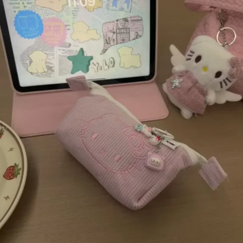 Kawaii Sanrios Hello Kitty Pencil Case Anime Cute Cartoon Large Capacity Student Desktop Stationery Storage Bag Pen Makeup Bag