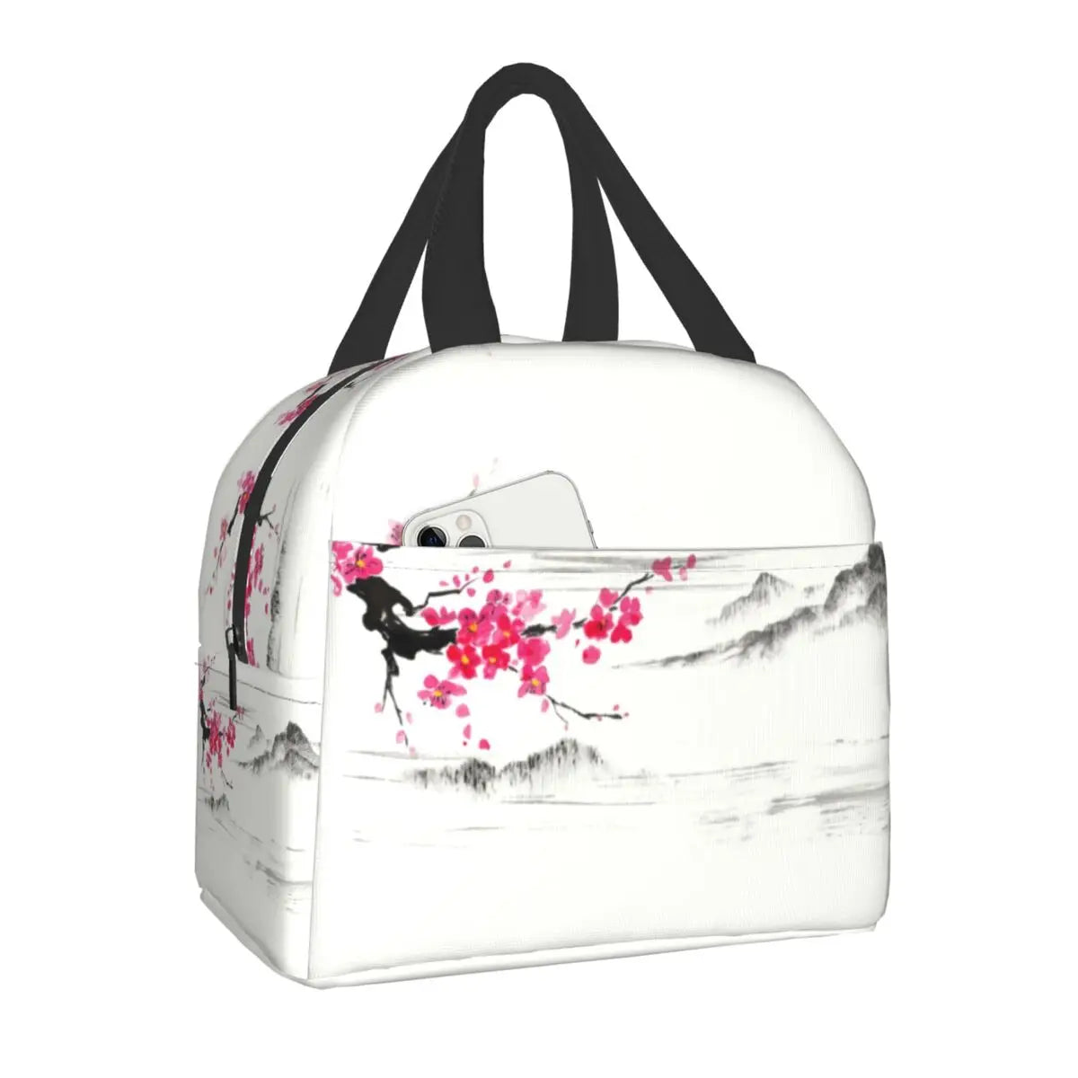Japanese Sakura Cherry Blossoms Insulated Lunch Bags for Women Resuable Thermal Cooler Flowers Bento Box Kids School Children