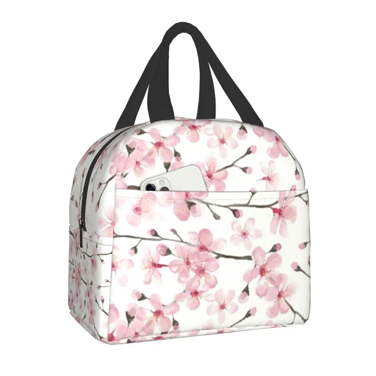 Japanese Sakura Cherry Blossoms Insulated Lunch Bags for Women Resuable Thermal Cooler Flowers Bento Box Kids School Children