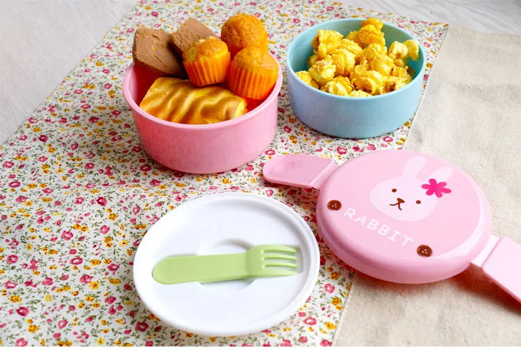 Cute Animal Lunch Box Japanese Double-layer Round Mini Bento Box Children's Fruit Box Snack Box Microwave Kids Lunch Box 540ml