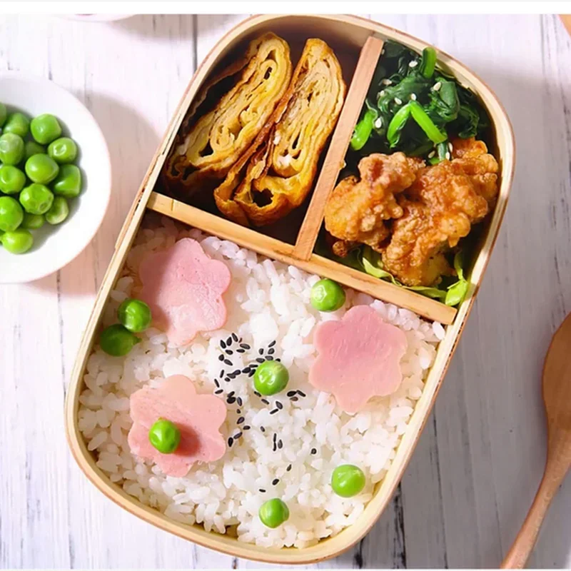 Wooden Lunch Box Picnic Japanese Bento Box for School Kids Dinnerware Set Round Square Lunch Box