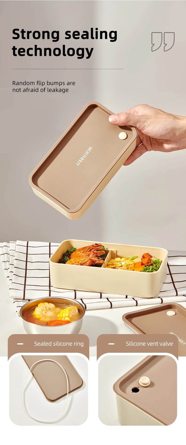 WORTHBUY Microwave Bento Box With Tableware Portable Double-layer Lunch Box Leak Proof Divided Food Containers For Student Adult