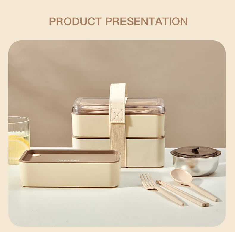 WORTHBUY Microwave Bento Box With Tableware Portable Double-layer Lunch Box Leak Proof Divided Food Containers For Student Adult