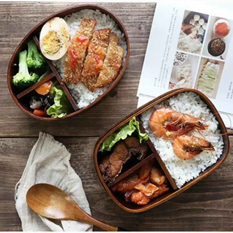 Useful Wooden Lunch Box Picnic Japanese Bento Box for School Kids Dinnerware Set Round Square Lunch Box