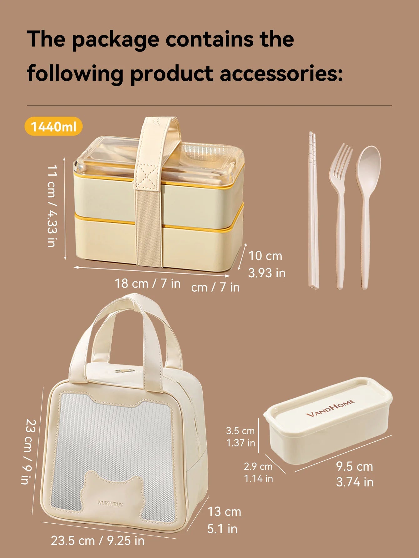 WORTHBUY Microwave Bento Box With Tableware Portable Double-layer Lunch Box Leak Proof Divided Food Containers For Student Adult