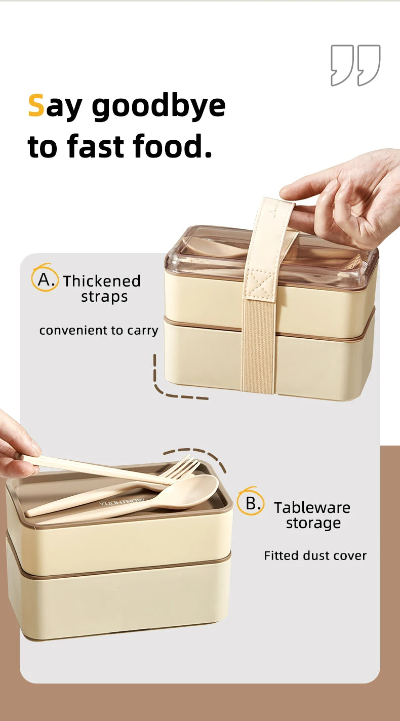 WORTHBUY Microwave Bento Box With Tableware Portable Double-layer Lunch Box Leak Proof Divided Food Containers For Student Adult