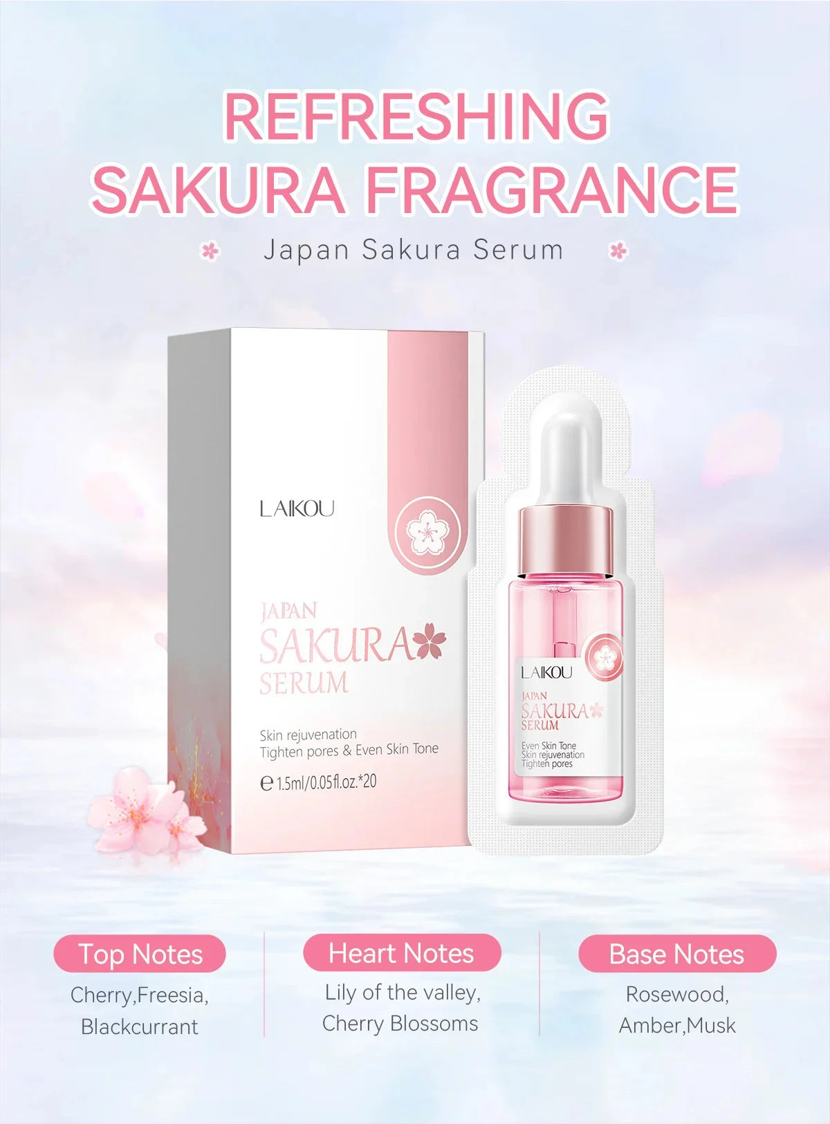 Sakura Whitening Face Serum Fade Fine Lines Anti Aging Tighten Pores Improve Melanin Pigment Dull Moisturizer Brighten Skin Care