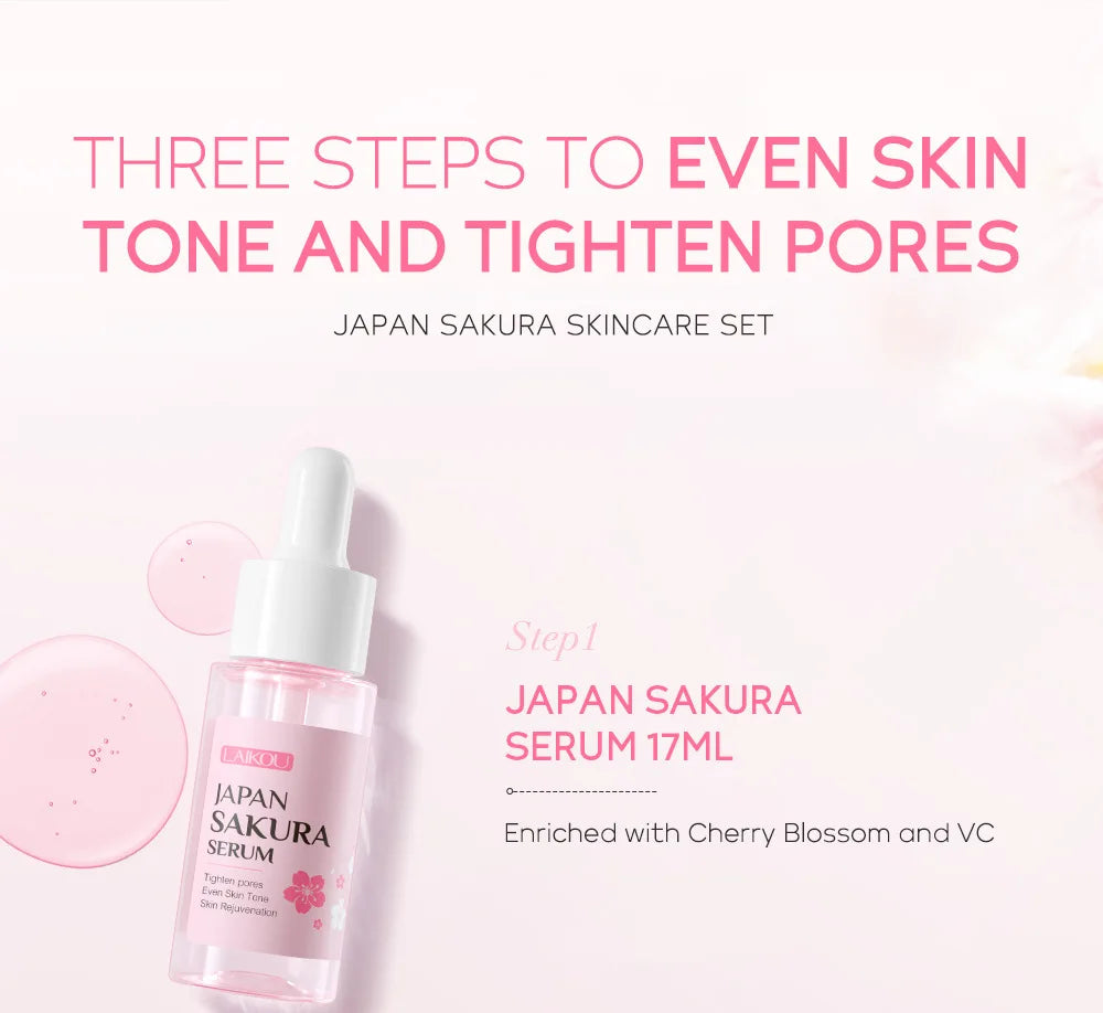 LAIKOU Sakura Skin Care Sets Facial Cleanser Face Cream Serum Toner Moisturizing Brightening Firming Hydrating Face Care Kit