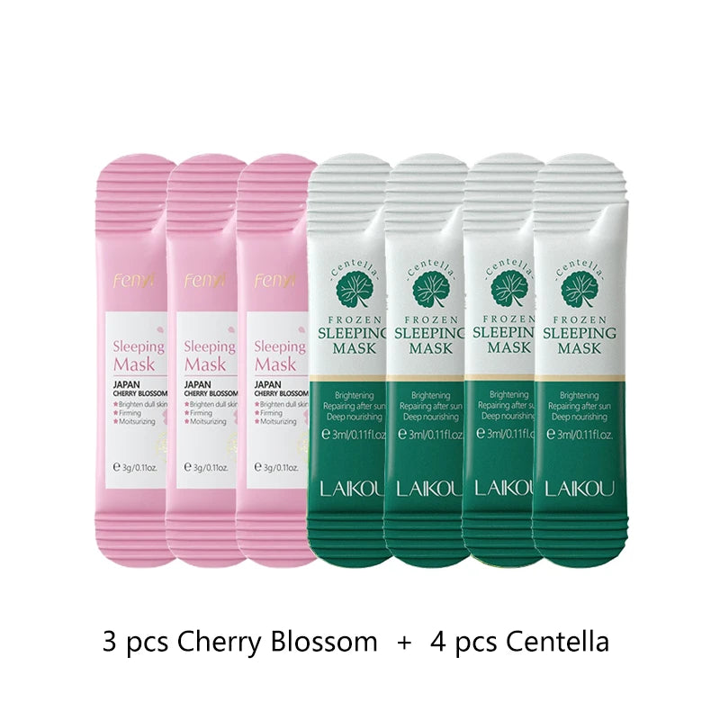 7pcs Cherry Blossoms Green Tea Centella Moisturizing Sleeping Mask Individual Packaging Nourishing Repair Skin Barrier Face Mask