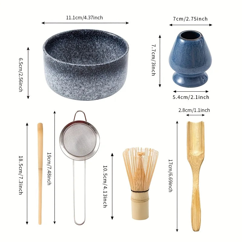 6pcs Japanese Matcha Whisk Set, 6pcs Matcha Tea Kit Included Matcha Whisk, Bowl, Sifter, Scoop, Whisk Stand, Teaspoon