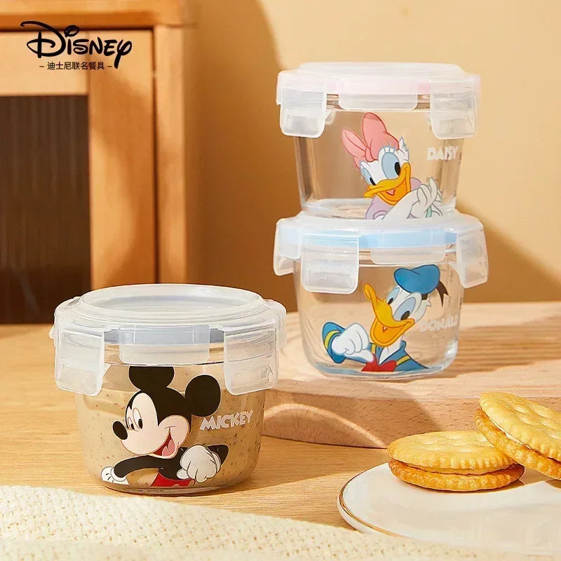 Disney Mickey Mouse Cartoon Glass Lunch Box Cartoon Donald Duck Pattern with Lid Soup Bowl Kawaii Anime Accessories Fruit Box