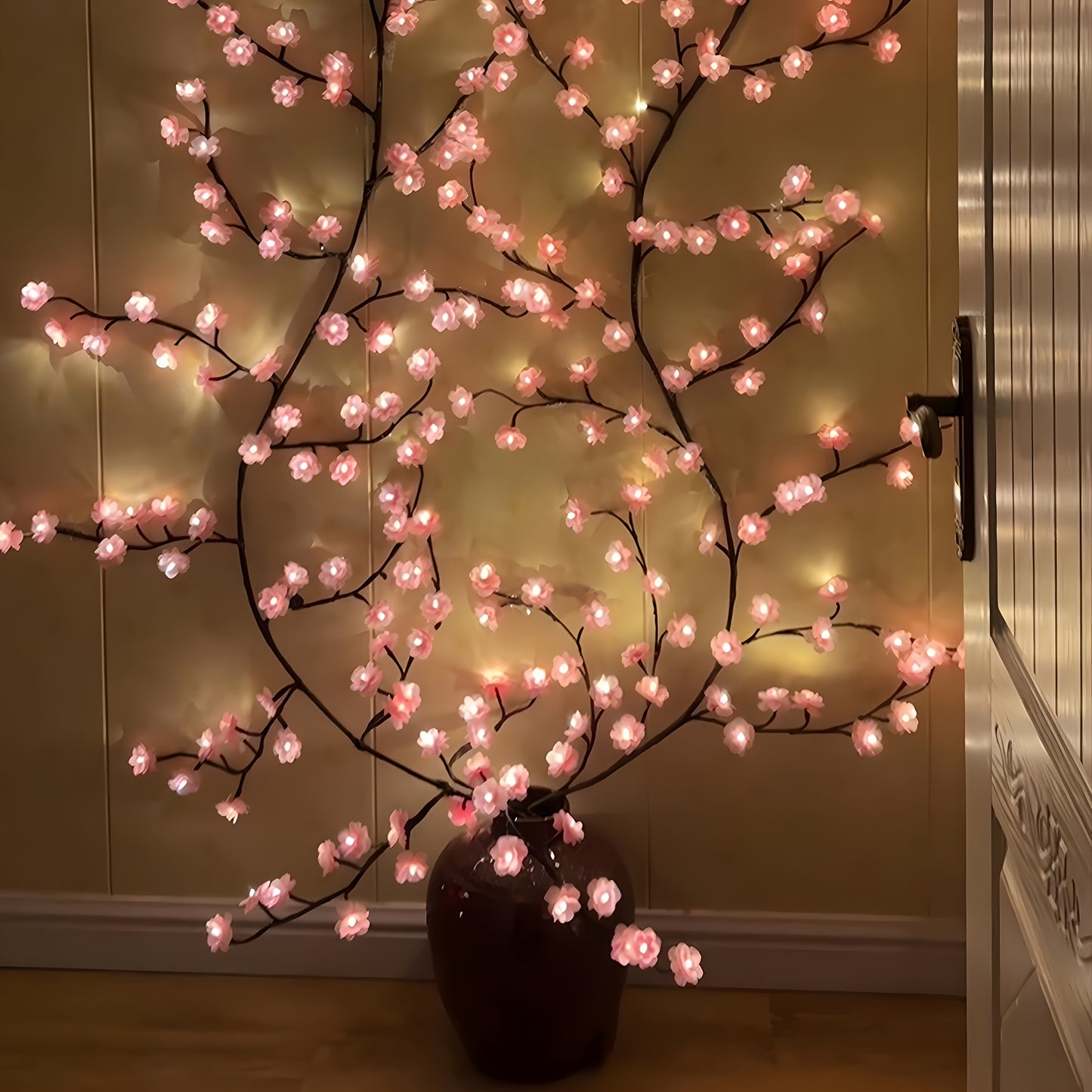 96LED Cherry Blossom Under-Cabinet Lights - USB Powered, 74.8inch Pink Sakura Fairy Lights for Home and Party Decoration, Plastic LED Strip with No Battery Required for Bedroom, Living Room Ambience