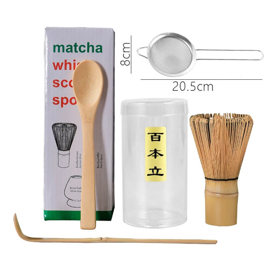 Untior Matcha Whisk Set Japanese Traditional Bamboo Chasen and Scoop Stainless Steel Sifter Reusable Tea Tool Kitchen Accessorie