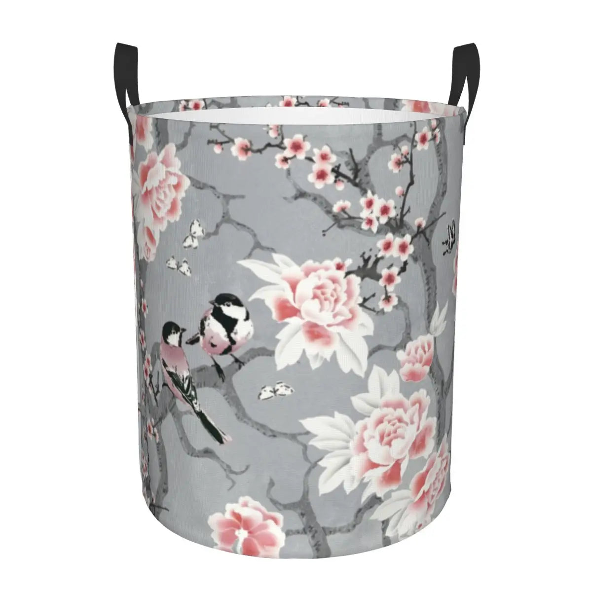 Custom Blooming Sakura Branch Laundry Basket Foldable Cherry Blossom Japanese Flower Clothes Hamper for Baby Kid Toy Storage Bin