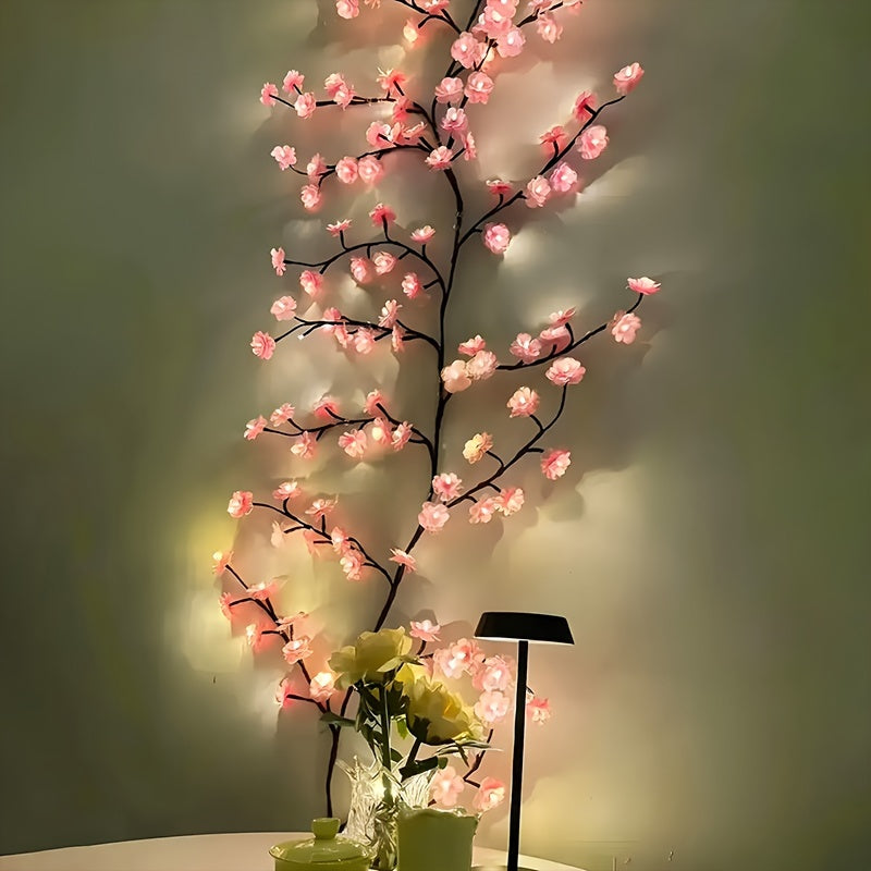 96LED Cherry Blossom Under-Cabinet Lights - USB Powered, 74.8inch Pink Sakura Fairy Lights for Home and Party Decoration, Plastic LED Strip with No Battery Required for Bedroom, Living Room Ambience