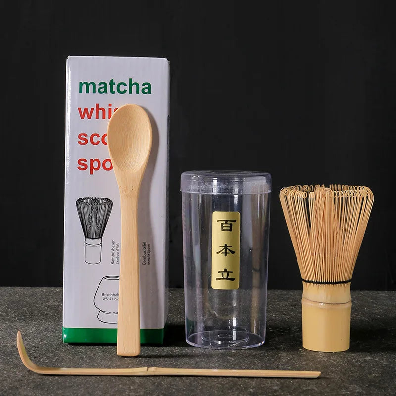 Untior Matcha Whisk Set Japanese Traditional Bamboo Chasen and Scoop Stainless Steel Sifter Reusable Tea Tool Kitchen Accessorie