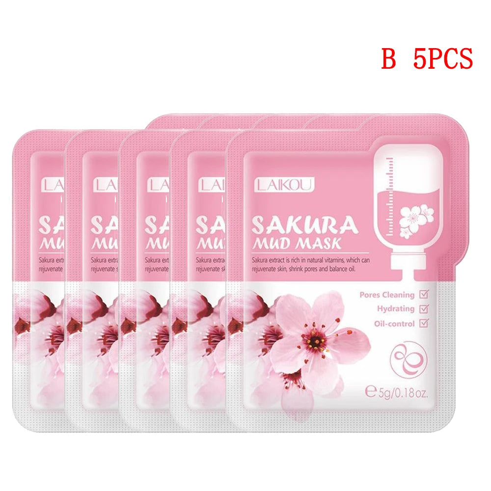 1/5Pcs Sakura Collagen Mask Deep Hydrating Moisturing Skin Conditioning Brightening Deep Cleansing Smoothing Skin Care Product