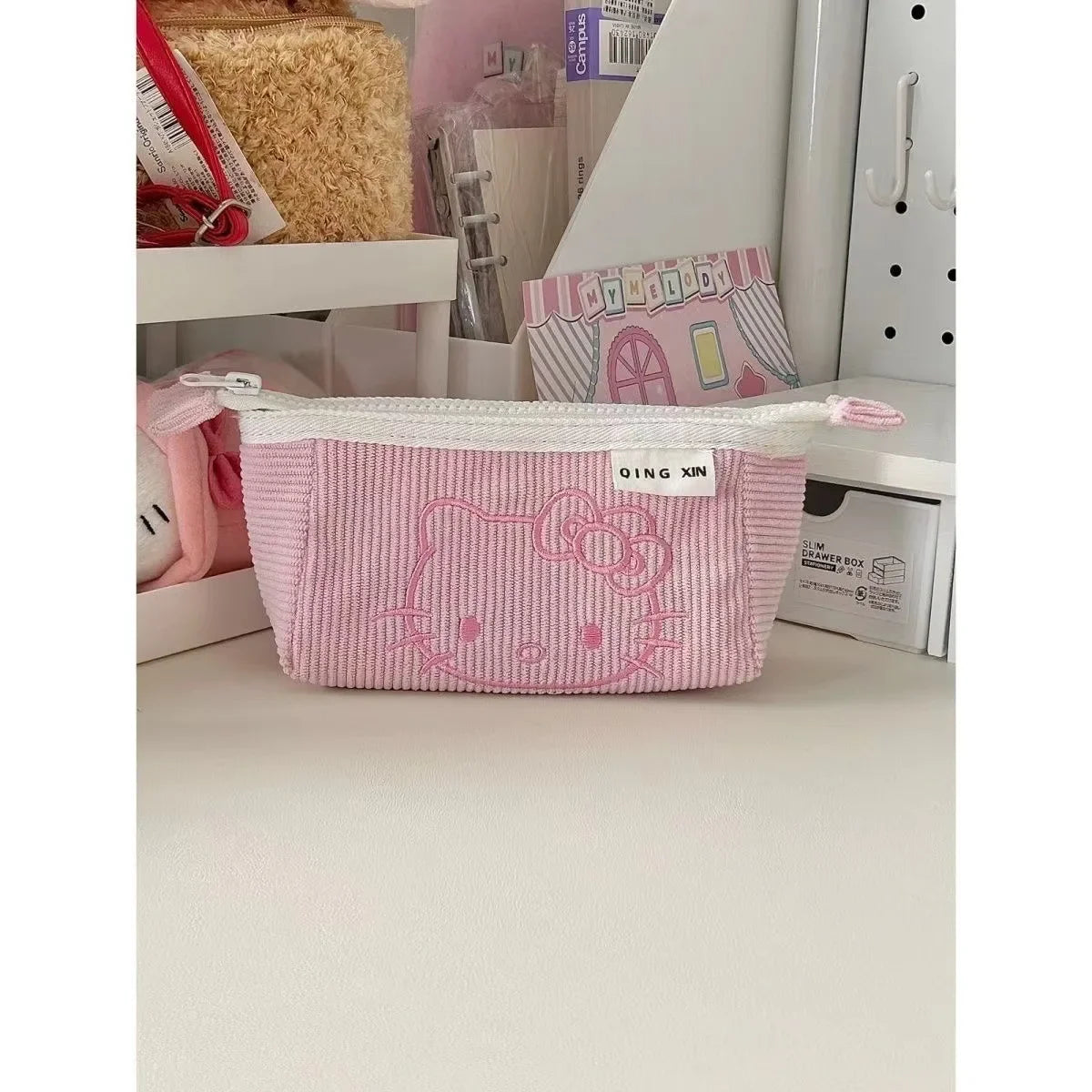 Kawaii Sanrios Hello Kitty Pencil Case Anime Cute Cartoon Large Capacity Student Desktop Stationery Storage Bag Pen Makeup Bag
