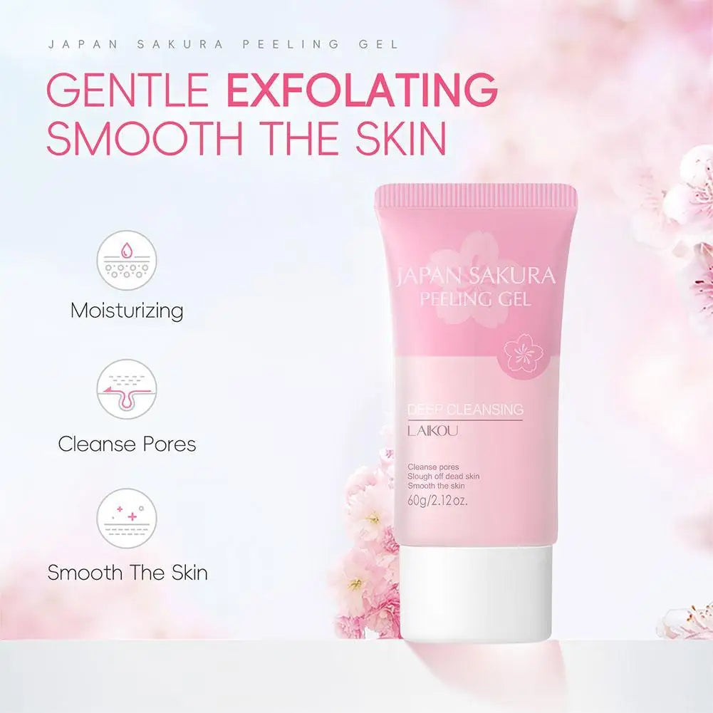 Sakura Exfoliating Gel 60g,Face Cleanser With Natural Blossom Extract,Nourishing Repair Gentle Peel For Sensitive Skin