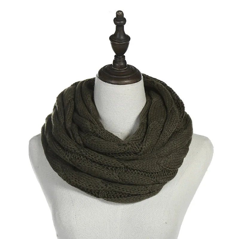 New women solid color cable knitting wool snood infinity scarf winter neck warmer cowl collar circle scarves AC041