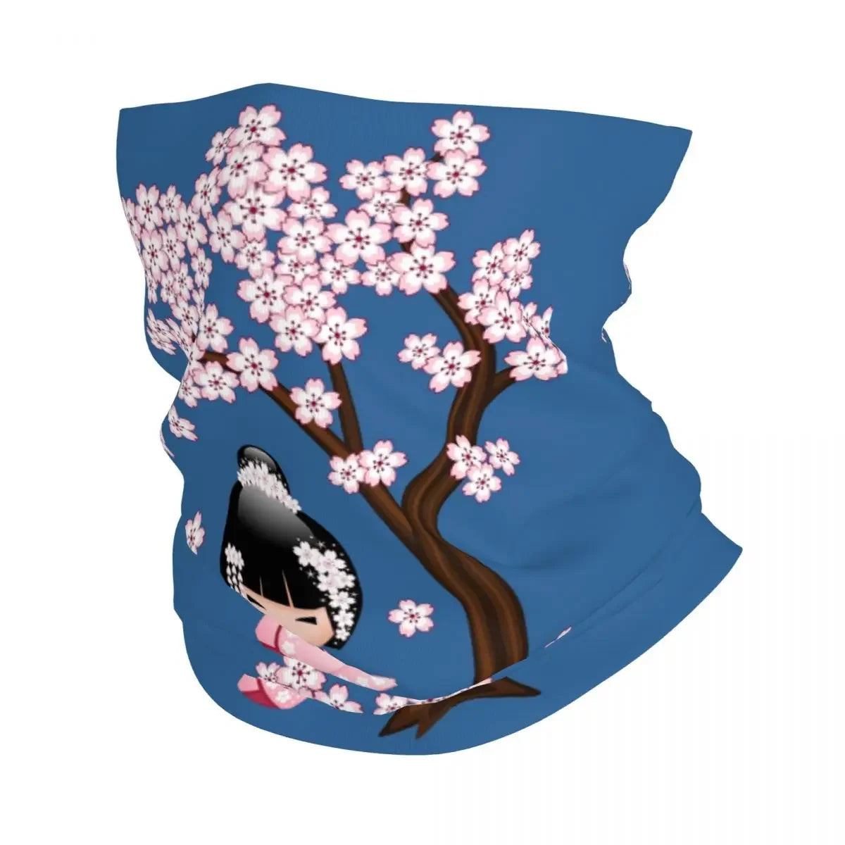 Custom Japanese Girl Sakura Kokeshi Doll Bandana Neck Gaiter for Hiking Camping Men Women Wrap Scarf Balaclava Warmer