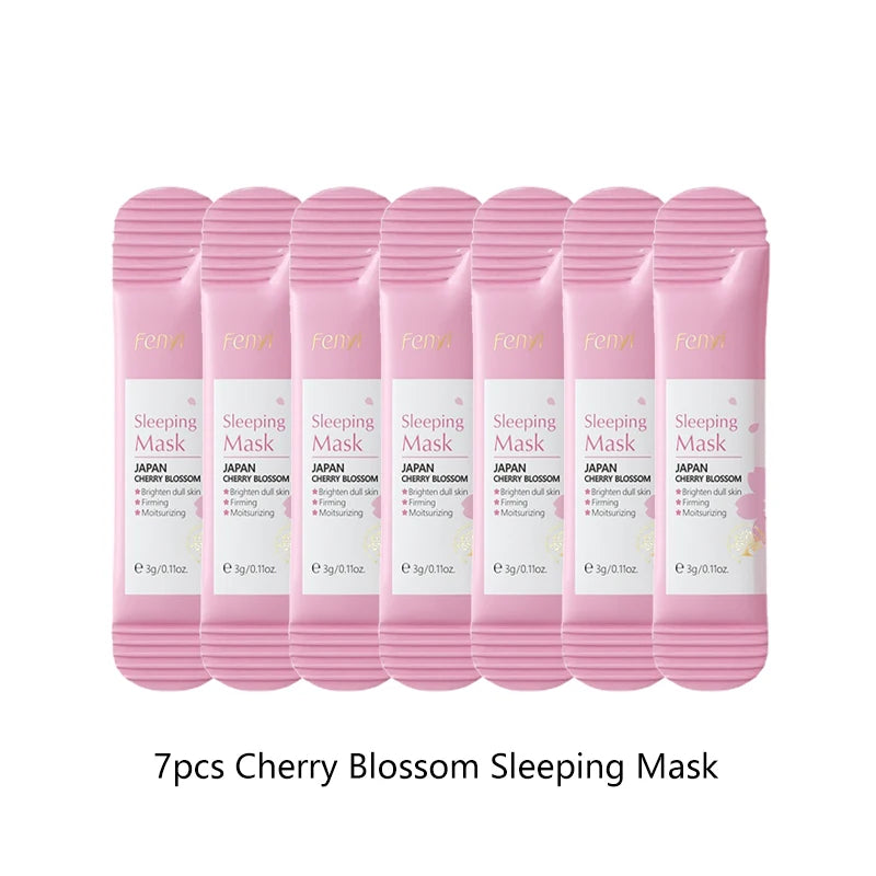 7pcs Cherry Blossoms Green Tea Centella Moisturizing Sleeping Mask Individual Packaging Nourishing Repair Skin Barrier Face Mask