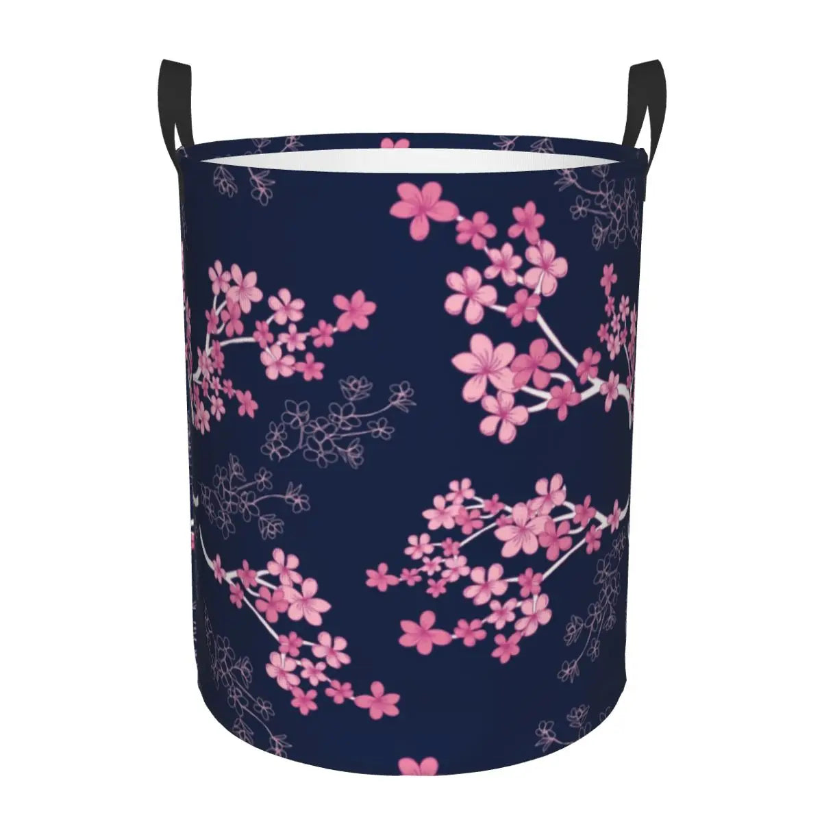 Custom Blooming Sakura Branch Laundry Basket Foldable Cherry Blossom Japanese Flower Clothes Hamper for Baby Kid Toy Storage Bin