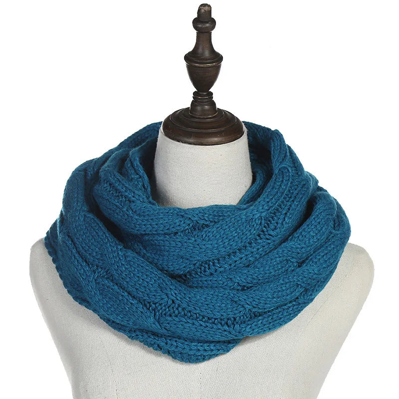 New women solid color cable knitting wool snood infinity scarf winter neck warmer cowl collar circle scarves AC041