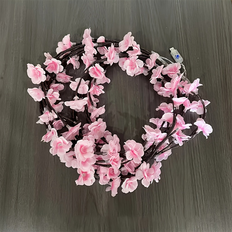 96LED Cherry Blossom Under-Cabinet Lights - USB Powered, 74.8inch Pink Sakura Fairy Lights for Home and Party Decoration, Plastic LED Strip with No Battery Required for Bedroom, Living Room Ambience