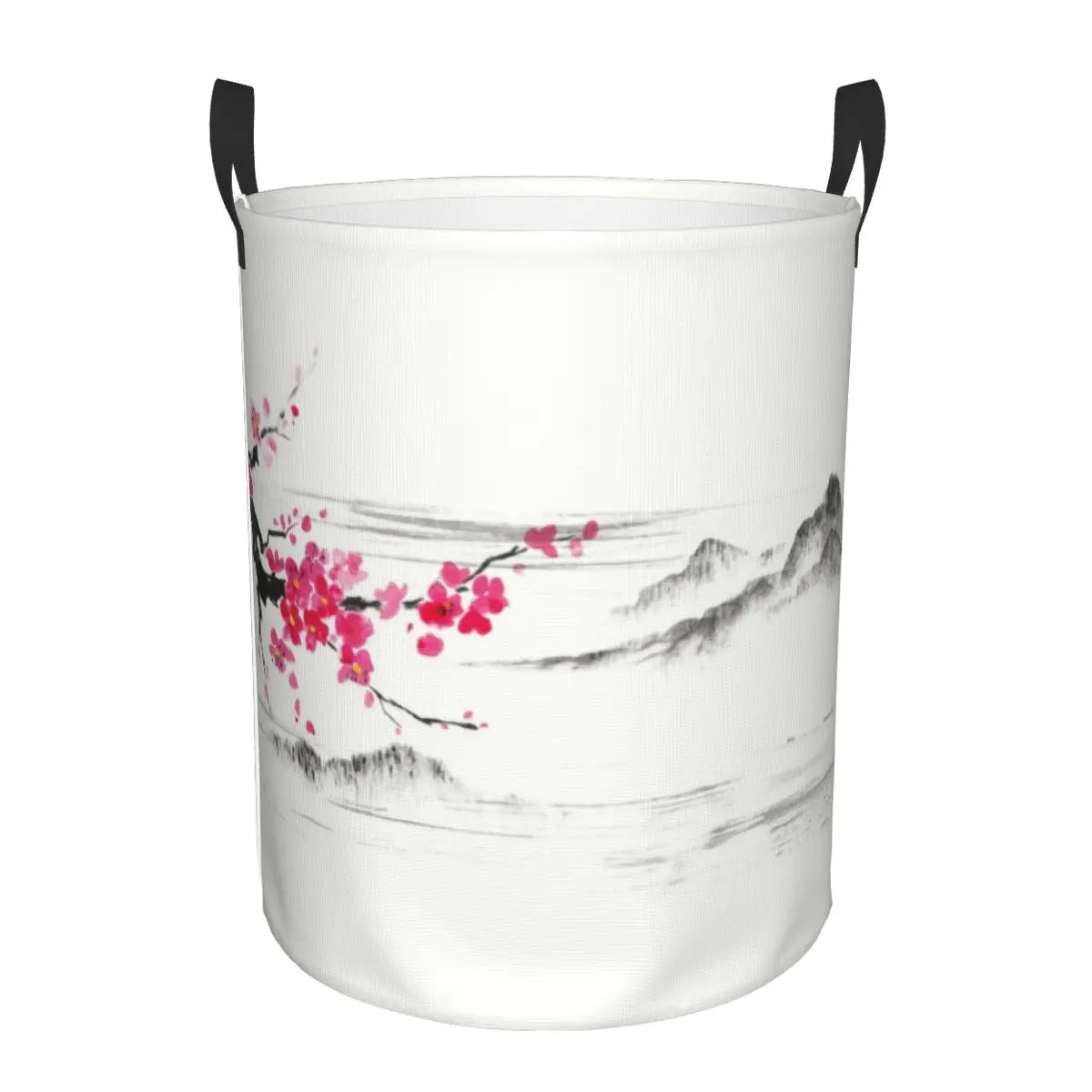 Custom Blooming Sakura Branch Laundry Basket Foldable Cherry Blossom Japanese Flower Clothes Hamper for Baby Kid Toy Storage Bin