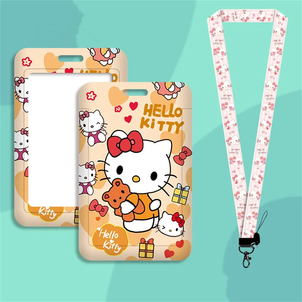 Cute Sanrio Hello Kitty Cartoon Cosplay Kt Cat Key Chain Pendant Work Bus Card Holder Plastic with Lanyard Student Gift Toys