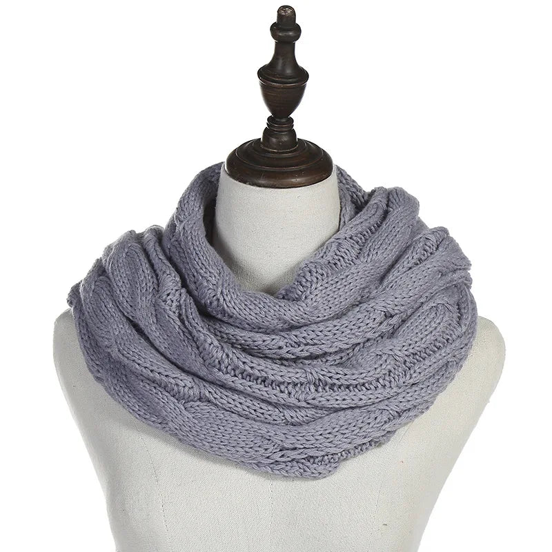 New women solid color cable knitting wool snood infinity scarf winter neck warmer cowl collar circle scarves AC041