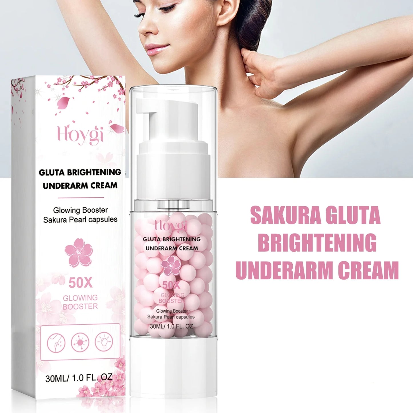 Hoygi Sakura Pearl Brightening Underarm Cream Fade Melanin Elbows Armpits Nourish Skin Improve Dullness Whitening Capsule Cream