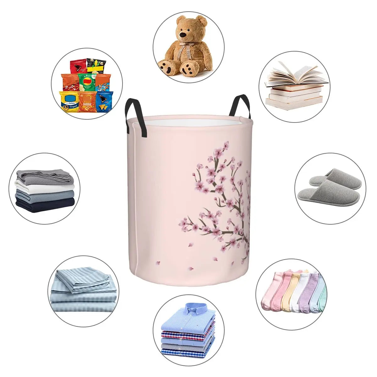 Custom Blooming Sakura Branch Laundry Basket Foldable Cherry Blossom Japanese Flower Clothes Hamper for Baby Kid Toy Storage Bin