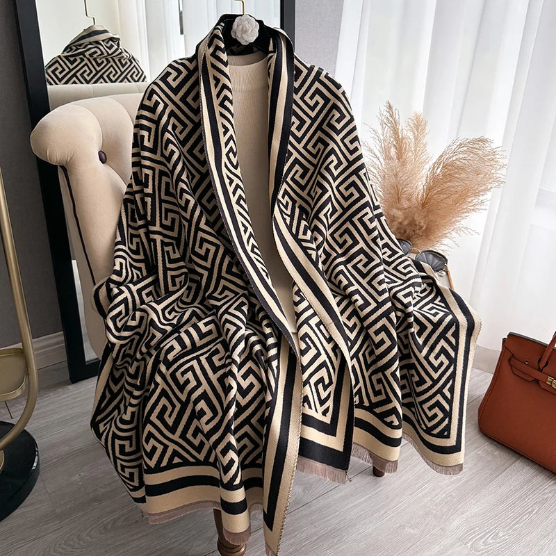 Winter new women's luxury brand cashmere scarf thick warm shawl scarf plaid jacquard soft women's shawl Bufanda shawl scarf