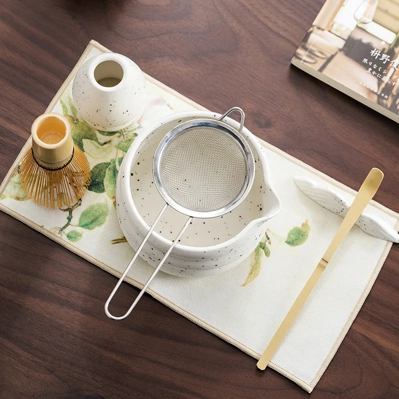 Untior Matcha Whisk Set Japanese Traditional Bamboo Chasen and Scoop Stainless Steel Sifter Reusable Tea Tool Kitchen Accessorie