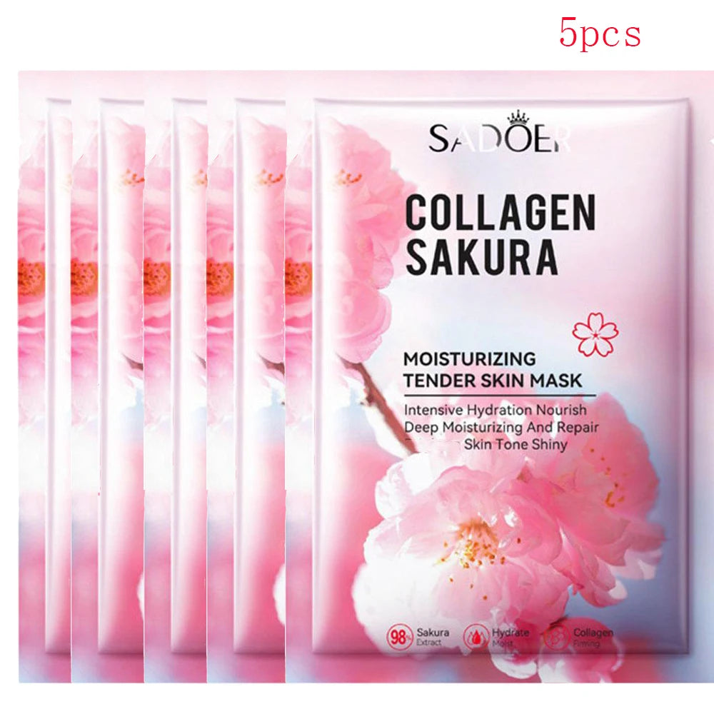 1/5Pcs Sakura Collagen Mask Deep Hydrating Moisturing Skin Conditioning Brightening Deep Cleansing Smoothing Skin Care Product
