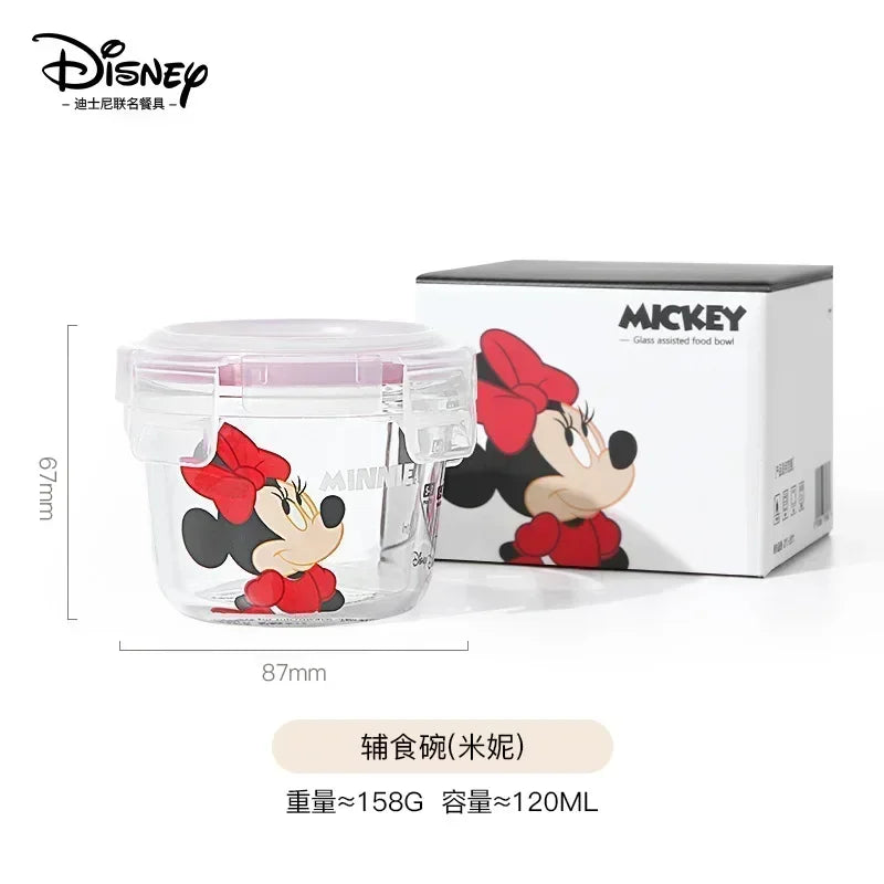 Disney Mickey Mouse Cartoon Glass Lunch Box Cartoon Donald Duck Pattern with Lid Soup Bowl Kawaii Anime Accessories Fruit Box