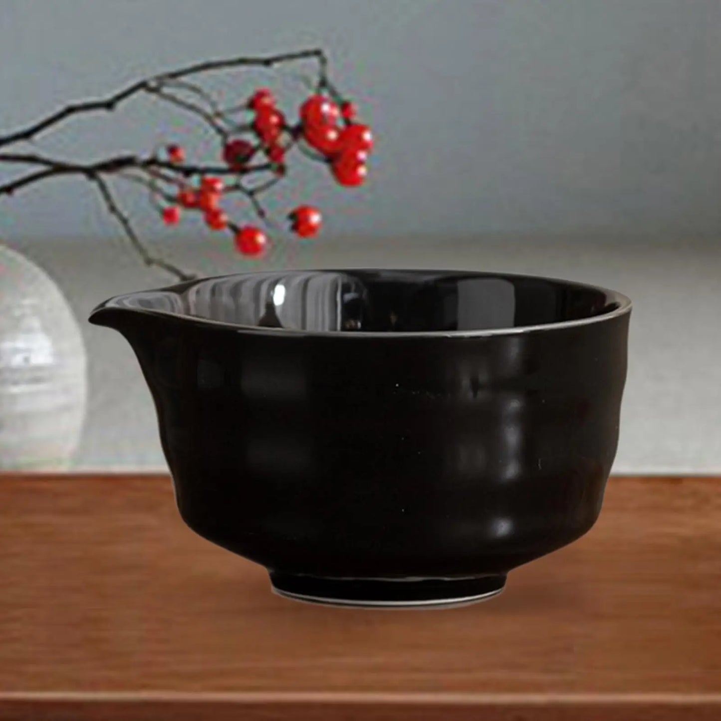 Ceramic Matcha Bowl with Spout Japanese Tea Cup for Friends Family Beginner Handmade Ceramic Matcha Bowl for Whisked